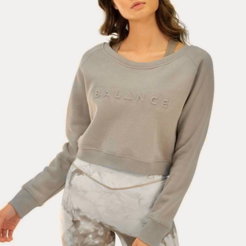 Balance Athletica Essence Crew Cropped Tan/Grey Crewneck Sweatshirt